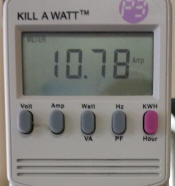 "Kill A Watt" showing 10.78 amos