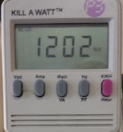"Kill A Watt" showing 1202 watts