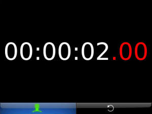 BlackBerry Storm stopwatch screen with Start and Reset controls