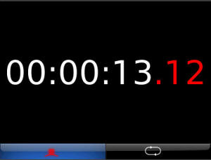 BlackBerry stopwatch screen with Stop and Lap Timer controls