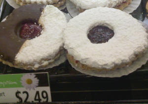 From the well regarded Food Emporium in NYC, standard and half chocolated Linzer tortes.  Quite good.
