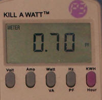 KILL A WATT Readout .70 Power Factor