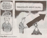 NY Times - Chip Bok Cartoon:  Israeli retaliation for rocket attacks.