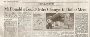 WSJ 24 July 2008 - McDonald's Could Order Changes to Dollar Menu