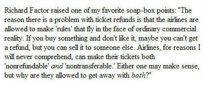 Richard Factor quote about airline rules in "Middle Seat" column in the Wall Street Journal