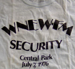 WNEW "Security" T-shirt - Jefferson Starship in Central Park 07 July 1976