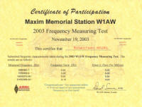 ARRL 2003 FMT Certificate
