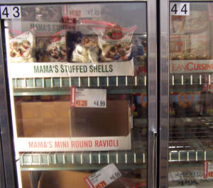 Freezer cabinet with food items