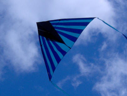 Blue kite, unposed clouds