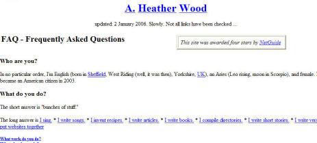 Shrunken excerpt of Heather Wood's soon-to-be-ex web site