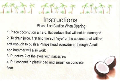 Coconut opening instruction sheet